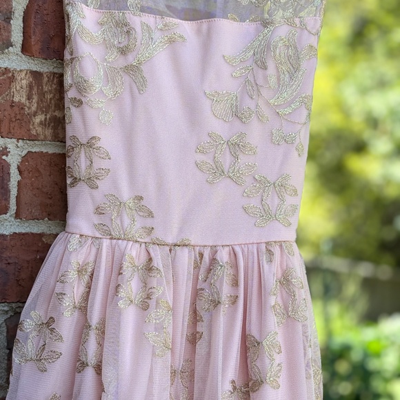 Blush Pink Gold Embroidered Party Dress – Size 12 - Picture 4 of 4